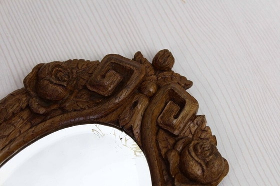 Image 1 of Carved solid oak hand mirror XIX