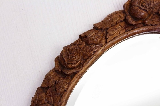 Image 1 of Carved solid oak hand mirror XIX