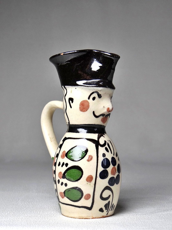 Image 1 of Miniature Hungarian Antique Earthenware Enameled Folk Art Miska Pitcher