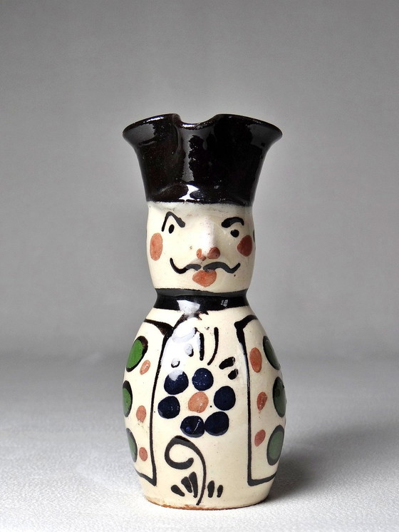 Image 1 of Miniature Hungarian Antique Earthenware Enameled Folk Art Miska Pitcher