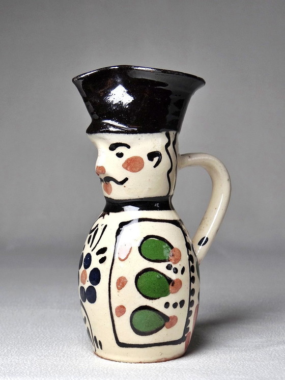 Image 1 of Miniature Hungarian Antique Earthenware Enameled Folk Art Miska Pitcher