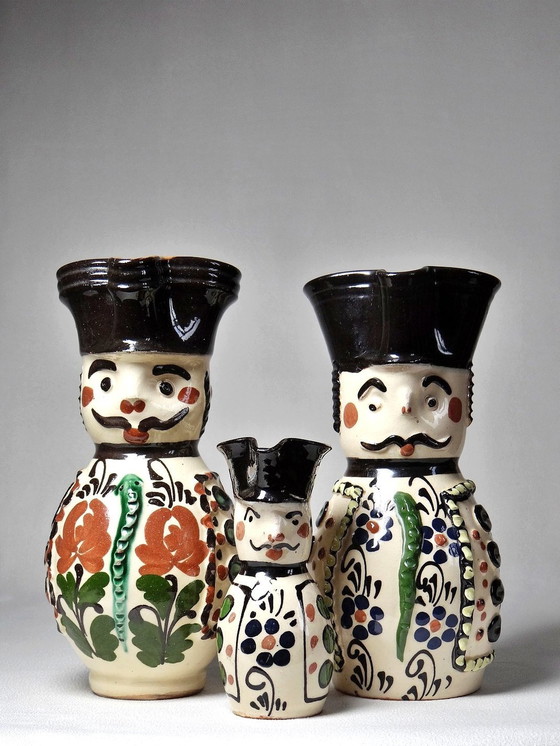 Image 1 of Miniature Hungarian Antique Earthenware Enameled Folk Art Miska Pitcher