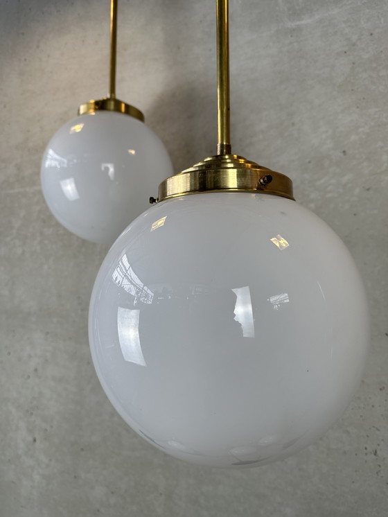 Image 1 of 2x art deco pendant lamp opaline and brass