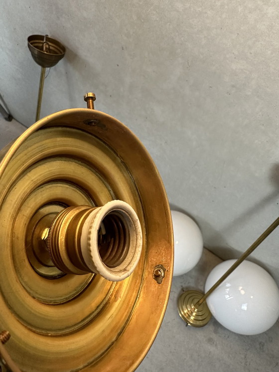 Image 1 of 2x art deco pendant lamp opaline and brass