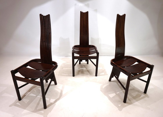 Image 1 of Set Of 3 Allmilmö Brutalist Dining Chairs Oak, 1980