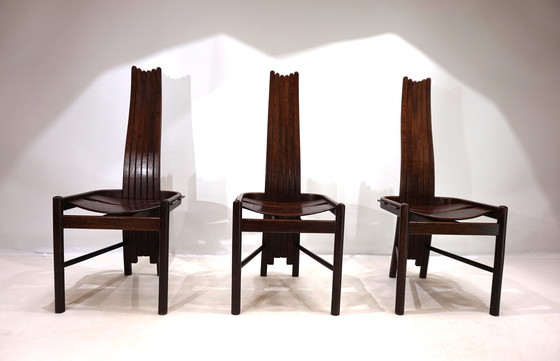 Image 1 of Set Of 3 Allmilmö Brutalist Dining Chairs Oak, 1980