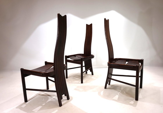 Image 1 of Set Of 3 Allmilmö Brutalist Dining Chairs Oak, 1980