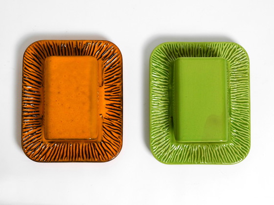 Image 1 of Pair of orange and green glazed 1960s ceramic wall lights by Kaiser Leuchten