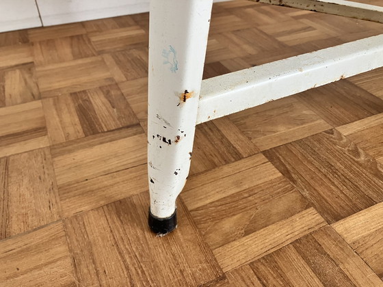 Image 1 of Sgabello/tavolino laterale in acciaio industriale vintage bianco