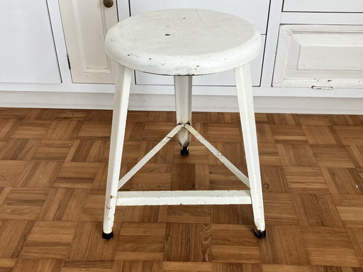Tabouret/table d'appoint industriel vintage en acier blanc