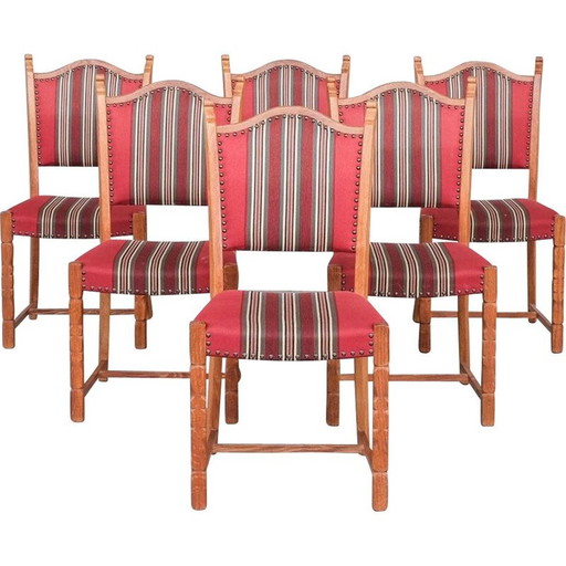 Set of 6 mid-century oakwood Danish dining chairs by Henning Kjaernulf, 1960s