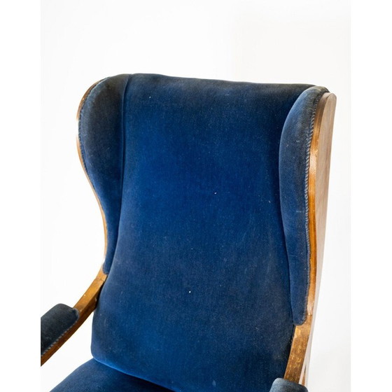 Image 1 of Vintage Armchair upholstered with blue velvet and mahogany by Frits Henningsen