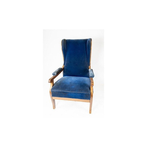 Image 1 of Vintage Armchair upholstered with blue velvet and mahogany by Frits Henningsen
