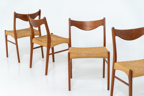 Image 1 of Set of 4 stunning “GS61” paper cord chairs by Arne Wahl Iversen for Glyngøre (Denmark, 1960s).