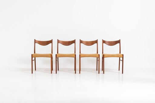 Set of 4 stunning “GS61” paper cord chairs by Arne Wahl Iversen for Glyngøre (Denmark, 1960s).