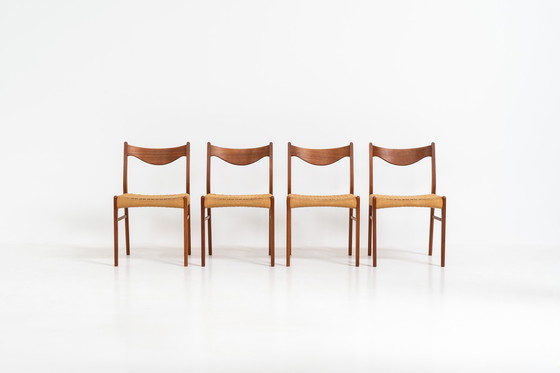 Image 1 of Set of 4 stunning “GS61” paper cord chairs by Arne Wahl Iversen for Glyngøre (Denmark, 1960s).