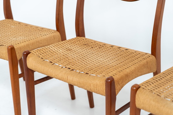 Image 1 of Set of 4 stunning “GS61” paper cord chairs by Arne Wahl Iversen for Glyngøre (Denmark, 1960s).