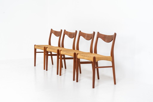 Set of 4 stunning “GS61” paper cord chairs by Arne Wahl Iversen for Glyngøre (Denmark, 1960s).