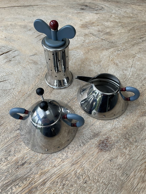 Alessi Michael Graves Sugar Bowl, Milk Jug And Pepper Mill