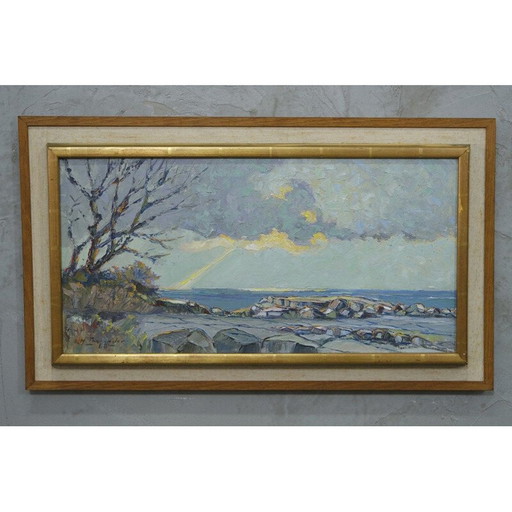 Pintura al óleo moderna vintage de Harald Thelander, escandinava, década de 1960