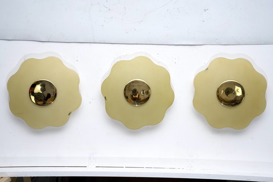 Image 1 of Set Of Three Wall Lamps By Fabbian In Murano Glass And Brass. Italy 1970S