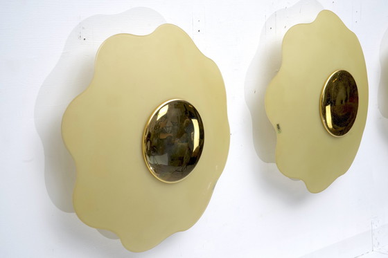 Image 1 of Set Of Three Wall Lamps By Fabbian In Murano Glass And Brass. Italy 1970S