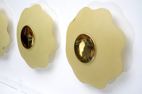 Image 1 of Set Of Three Wall Lamps By Fabbian In Murano Glass And Brass. Italy 1970S