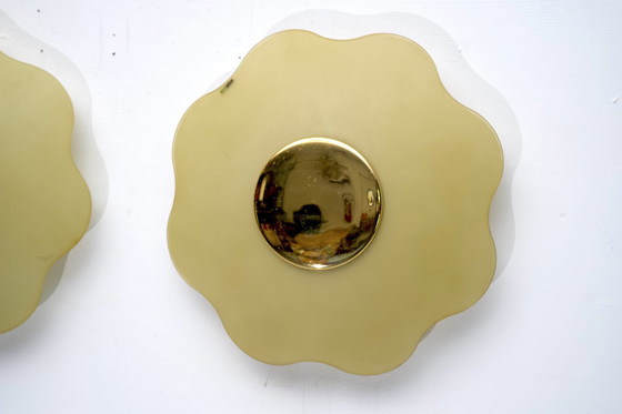 Image 1 of Set Of Three Wall Lamps By Fabbian In Murano Glass And Brass. Italy 1970S