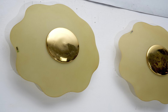 Image 1 of Set Of Three Wall Lamps By Fabbian In Murano Glass And Brass. Italy 1970S