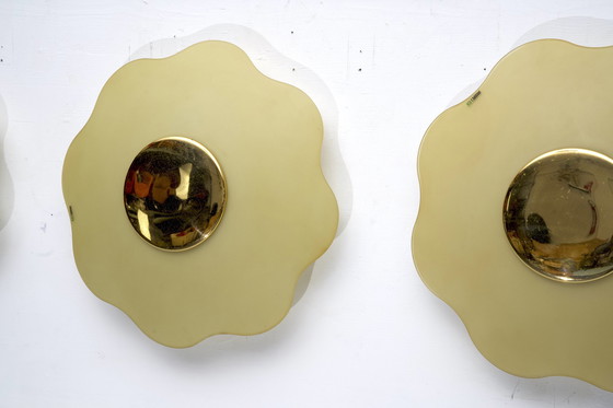 Image 1 of Set Of Three Wall Lamps By Fabbian In Murano Glass And Brass. Italy 1970S