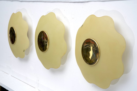 Image 1 of Set Of Three Wall Lamps By Fabbian In Murano Glass And Brass. Italy 1970S