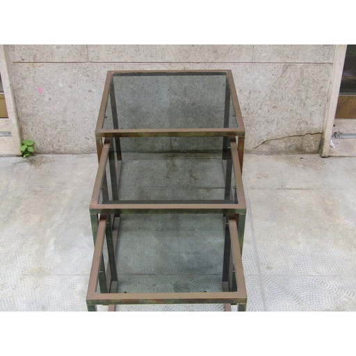 Vintage nesting tables in brass and smoked glass