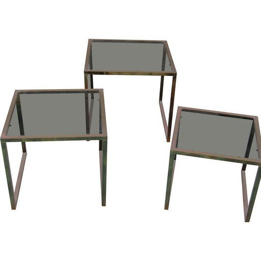 Vintage nesting tables in brass and smoked glass