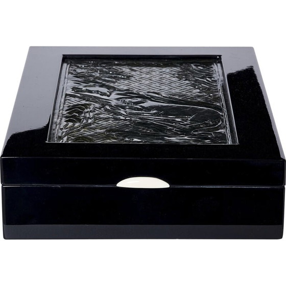 Image 1 of Portagioielli Art Déco vintage in lacca nera e pietra di giada intagliata, 1930