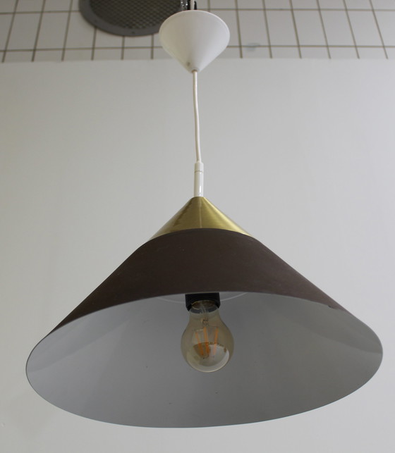 Image 1 of Vintage metal pendant lamp - Honsel Leuchten, 1970s, '70s brown, gold