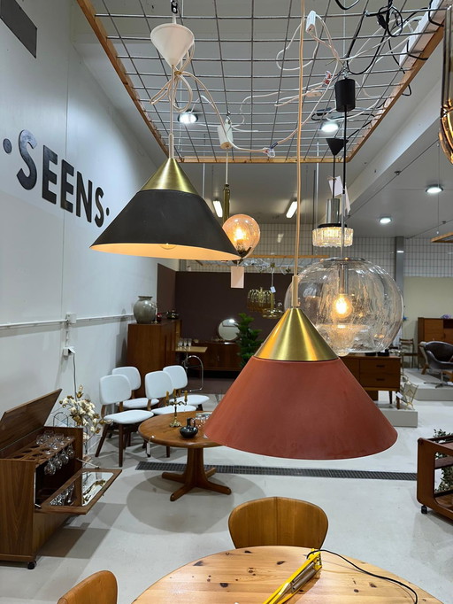 Vintage metal pendant lamp - Honsel Leuchten, 1970s, '70s brown, gold