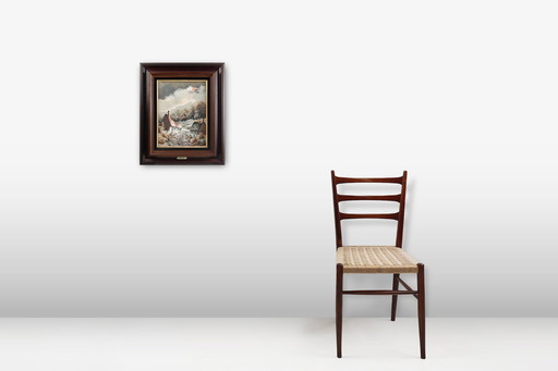 Dipinto firmato del XX secolo raffigurante un paesaggio con vecchie case