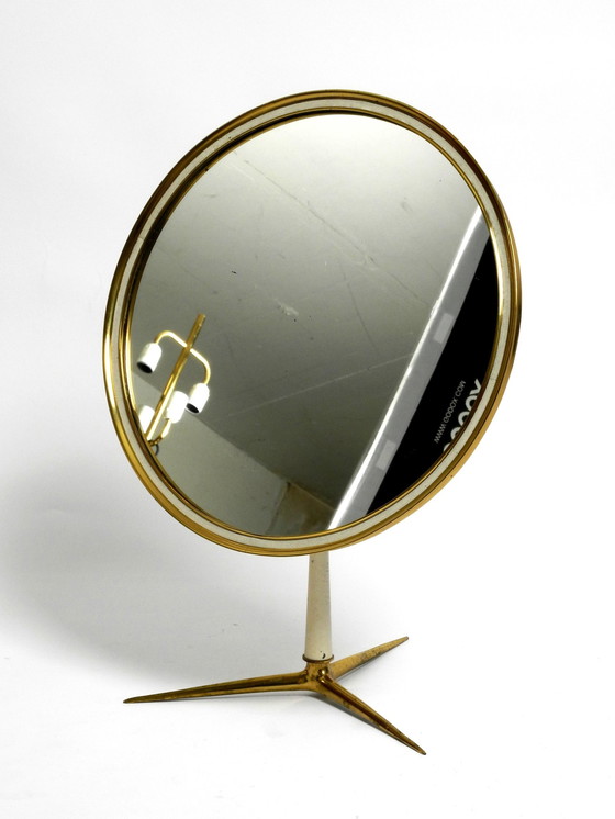 Image 1 of Beautiful, Rare, Moveable, Large, Mid-Century Brass Table Mirror By Vereinigten Werkstätten - Height 53 Cm