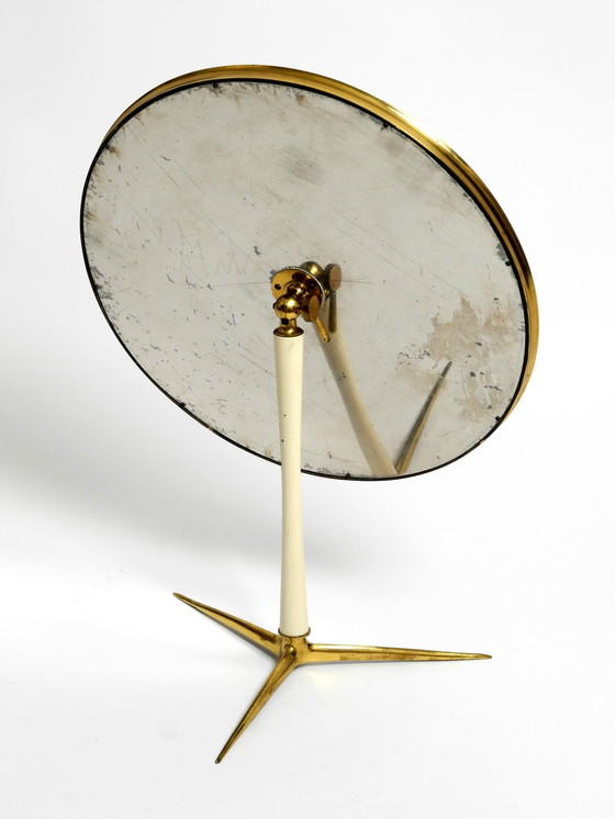 Image 1 of Beautiful, Rare, Moveable, Large, Mid-Century Brass Table Mirror By Vereinigten Werkstätten - Height 53 Cm