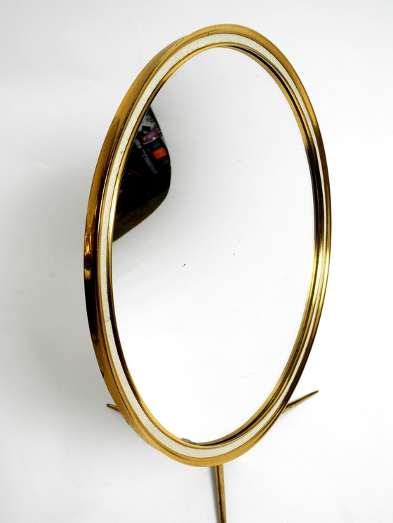 Image 1 of Beautiful, Rare, Moveable, Large, Mid-Century Brass Table Mirror By Vereinigten Werkstätten - Height 53 Cm