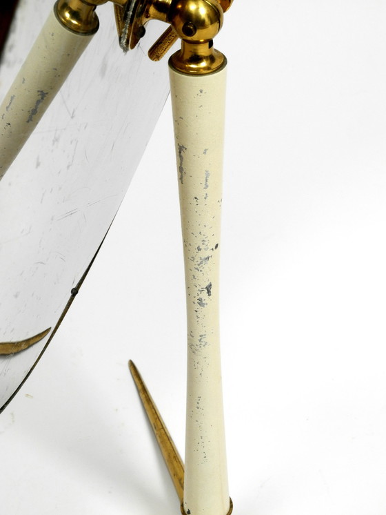 Image 1 of Beautiful, Rare, Moveable, Large, Mid-Century Brass Table Mirror By Vereinigten Werkstätten - Height 53 Cm