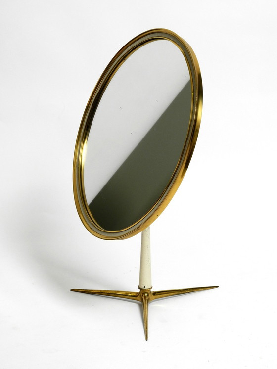 Image 1 of Beautiful, Rare, Moveable, Large, Mid-Century Brass Table Mirror By Vereinigten Werkstätten - Height 53 Cm