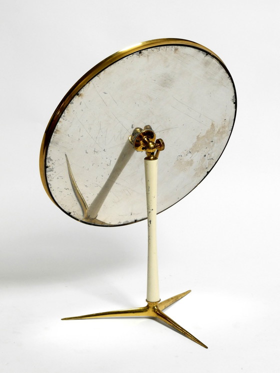 Image 1 of Beautiful, Rare, Moveable, Large, Mid-Century Brass Table Mirror By Vereinigten Werkstätten - Height 53 Cm