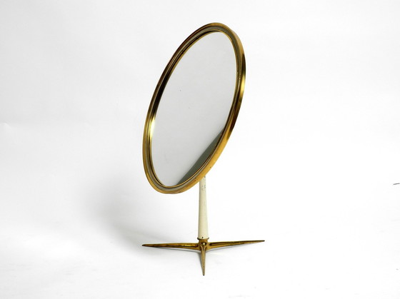 Image 1 of Beautiful, Rare, Moveable, Large, Mid-Century Brass Table Mirror By Vereinigten Werkstätten - Height 53 Cm