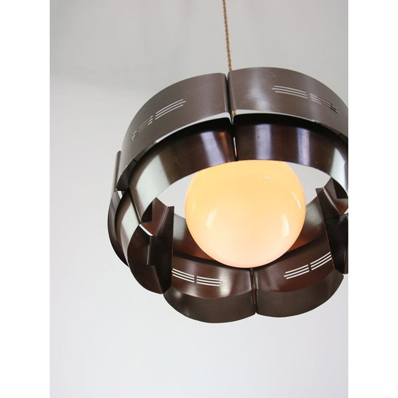 Image 1 of Vintage pendant lamp in metal and opaline glass, Italy 1970