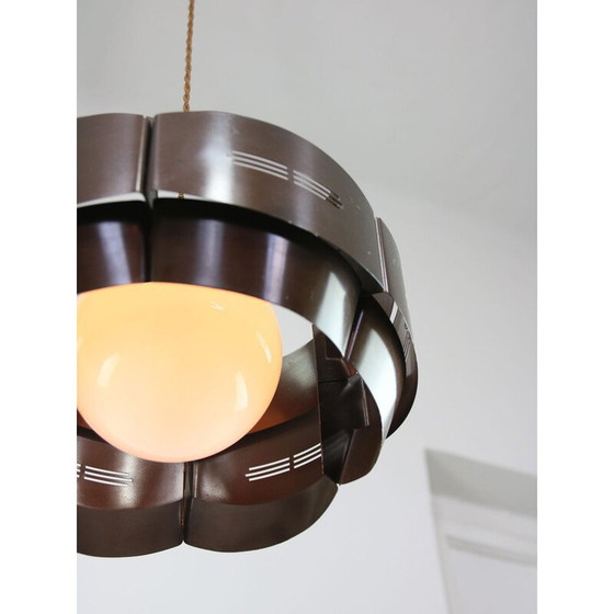 Image 1 of Vintage pendant lamp in metal and opaline glass, Italy 1970