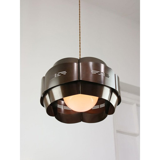 Vintage pendant lamp in metal and opaline glass, Italy 1970