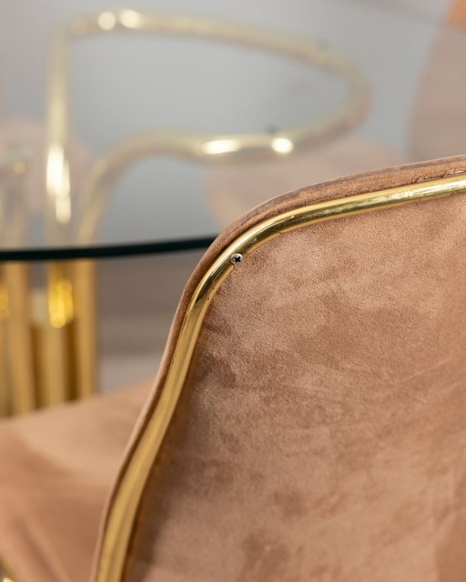 Set Of 4 Vintage 70S Chairs And Table In Golden Metal