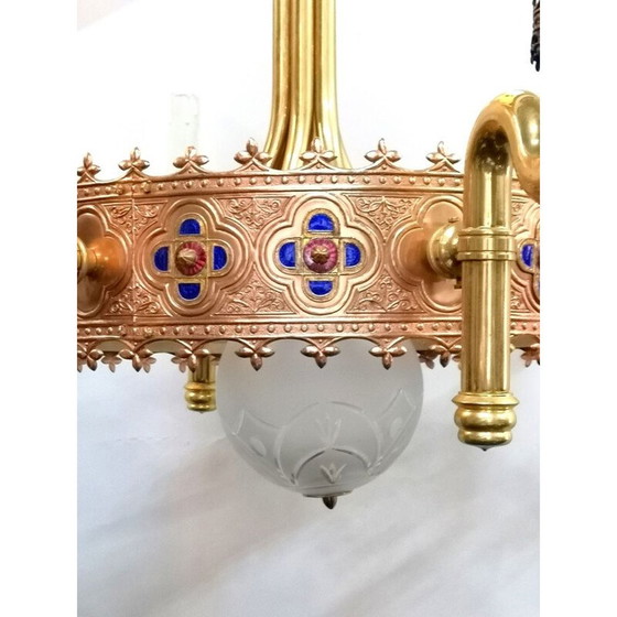 Image 1 of Lampadario vintage placcato oro e smaltato dell'artista Jozsef Engelsz, 1970