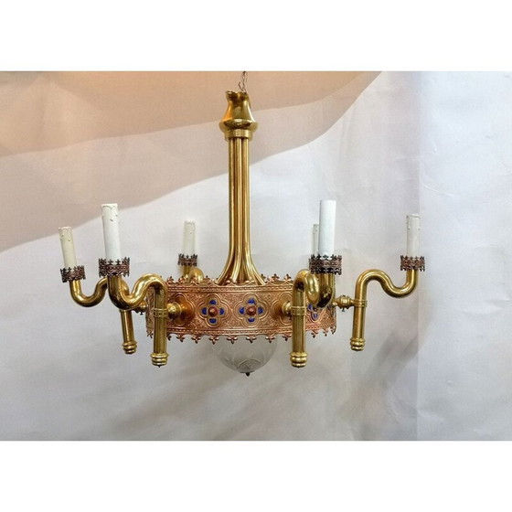 Image 1 of Lampadario vintage placcato oro e smaltato dell'artista Jozsef Engelsz, 1970